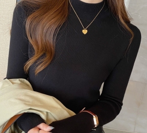 Suéter feminino de gola alta preto, blusa de malha térmica de base, estilo europeu e americano, coleção outono 2026 Amazon, tamanho L