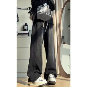 Calça jeans masculina preta modelo faca americana, corte reto amplo, estilo vintage streetwear, tamanho XXL