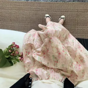 Saia plissada feminina com estampa floral rosa estilo coreano retrô, modelo novo, modelagem emagrecedora, corte evase midi de barra ampla
