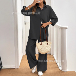 Conjunto feminino de manga longa de poliéster