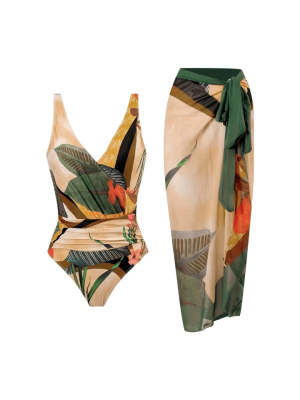 Conjunto de maiô estampado-leaf-S-polyester