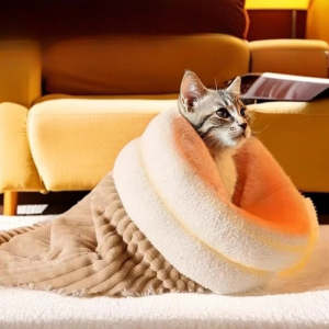 Cama para gato em formato de donut, de tecido macio