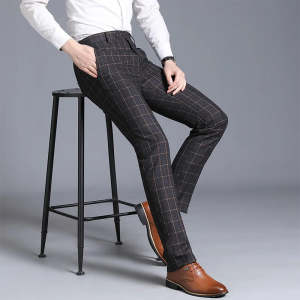 Calças slim-fit masculinas de poliéster preto e cinza