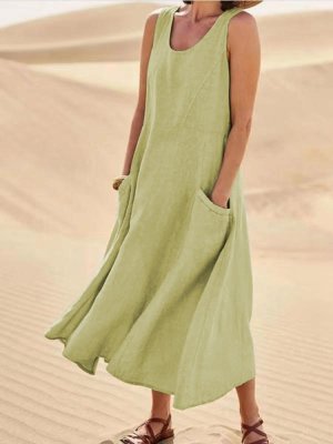 Vestido casual feminino puro algodão