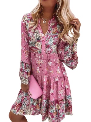 Vestido solto estampado feminino de poliéster