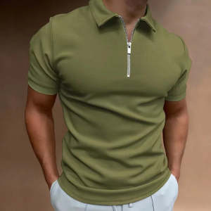 Camisa de manga curta de lapela de poliéster para homem