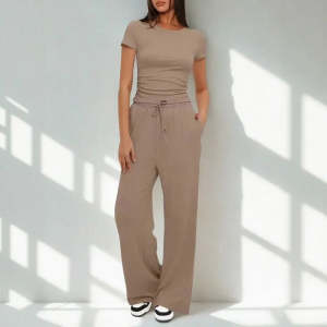 Conjunto de duas peças de moda de poliéster feminino