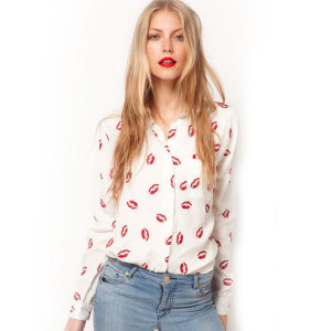 Camisa estampada em chiffon para mulheres brancas