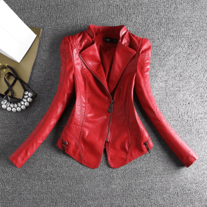 Casaco curto de moda de couro artificial feminino