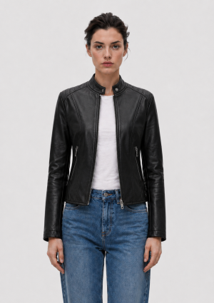 Jaqueta de couro artificial curta da moda feminina