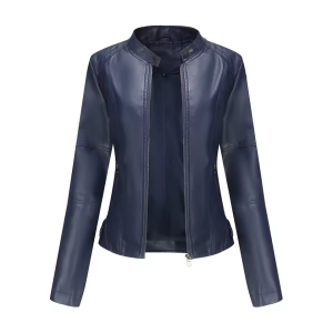 Jaqueta de couro artificial curta da moda feminina