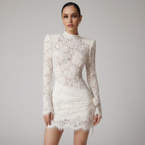 Vestido de mangas compridas para senhora em poliéster
