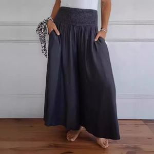 2024 Amazon European and American New Hot Sale Women's Clothing Fashion Casual Smocking Wide Leg Elastic Waist Bandwidth Pants