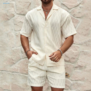 Men's Knitted Short-Sleeve Shirt and Shorts Set