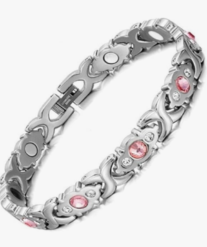 Pulseira Magnética Prateada Unissex Zircônia Bracelete