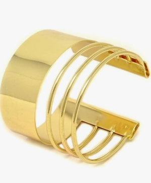 Bracelete de aço inoxidável liso oco com extremidade aberta e punho largo joias finas martelado (dourado)