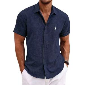 Camisa de manga curta para homens, poliéster de cor s ólida