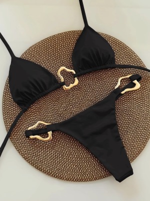 Moda feminina de verão: Conjunto de biquíni laranja (top e calcinha) — Tamanho P