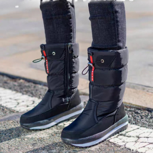 Botas de neve femininas, forradas com lã, emborrachadas cinza, tamanho 38.