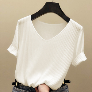 Camisola curta justa de malha amarela com renda, tamanho L
